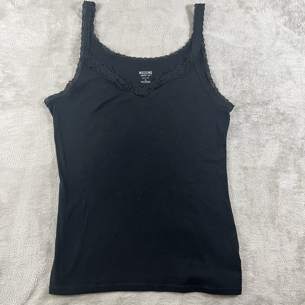 Y2K Mossimo Tank Top Lace Trim Elaina Gilbert Floral Trim Long Black XL